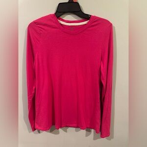 Crown & Ivy Pink Long Sleeve Top Large Soft Cotton Crew Neck Casual Shirt